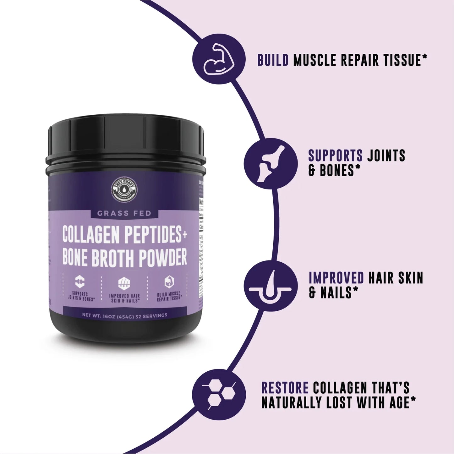 Organic Collagen Peptides Powder with Organic Bone Broth Protein, Grass-Fed - 16 oz