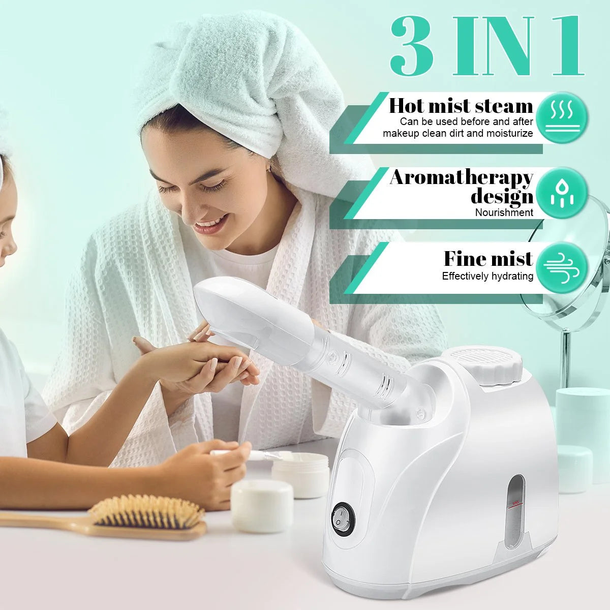 Professional Portable Facial Steamer, Nano Ionic Technology with 180° Rotatable Sprayer, Warm and Cold Mist for Salon and Spa Use